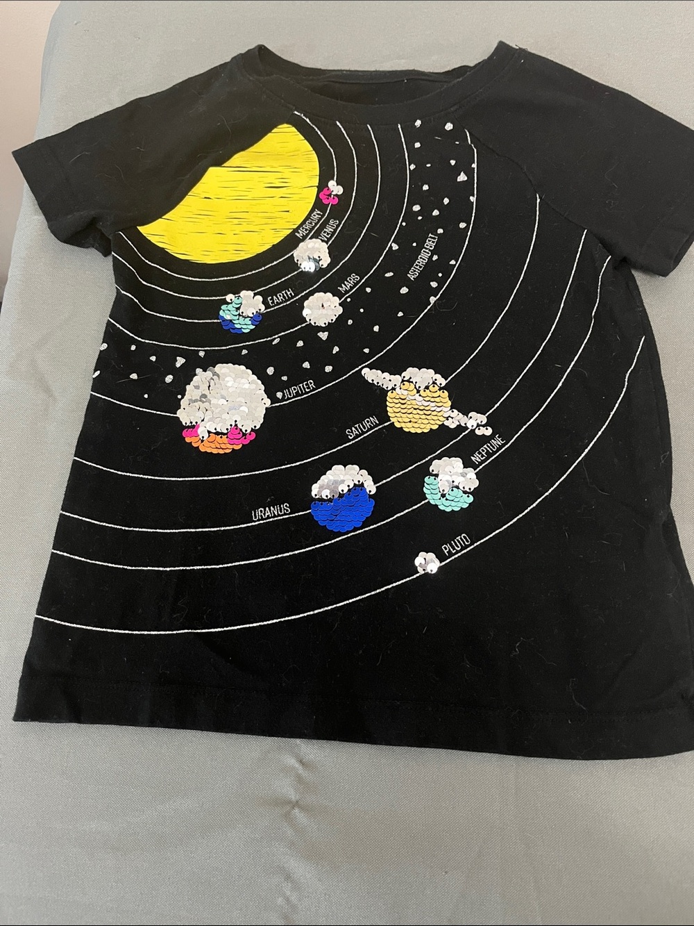 Cat & Jack Black Solar System Sequin Tee with Yellow Sun